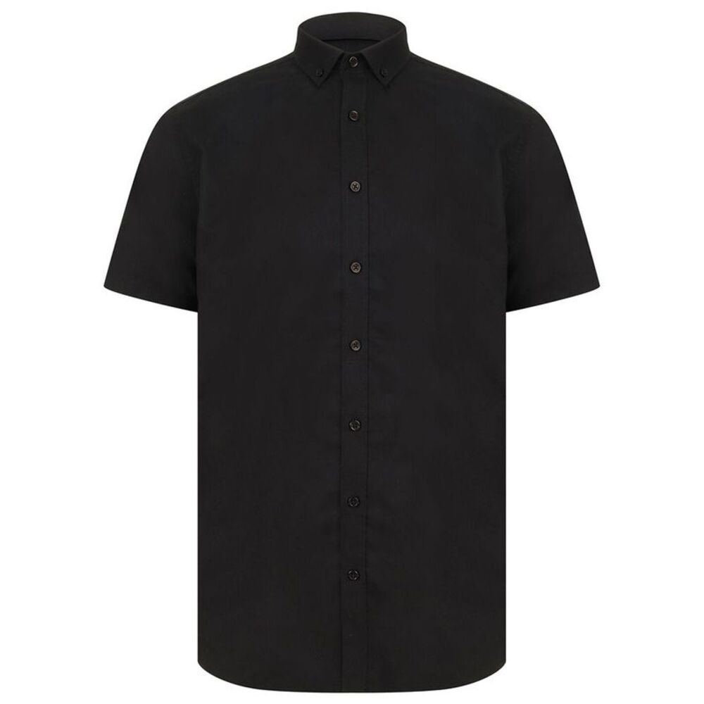 Henbury Mens Modern Short Sleeve Oxford Shirt / Black